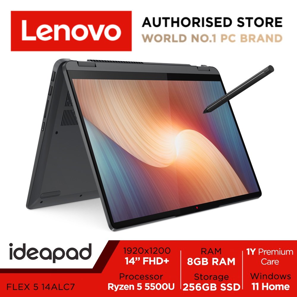 [11.11 KillerDeal] Lenovo IdeaPad Flex 5 14ALC7 | 82R90084SB | 14" FHD+ (1920x1200) 300nits Touch Screen | AMD Ryzen 5 5500U | AMD Radeon Graphics | 8GB LPDDR4x
